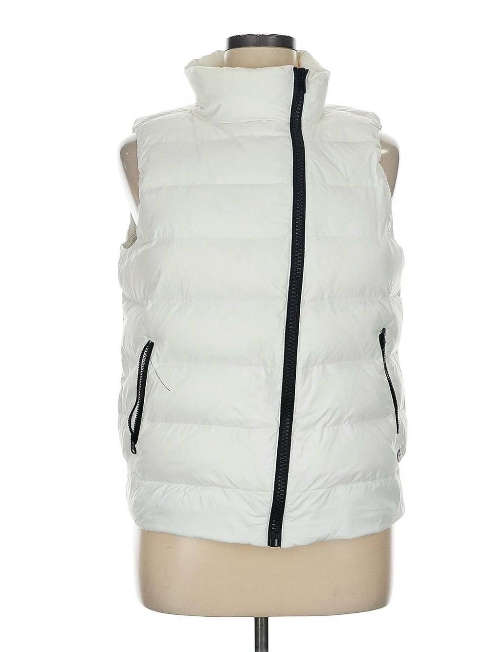DKNY White Quilted Puffer Vest with Black Trim